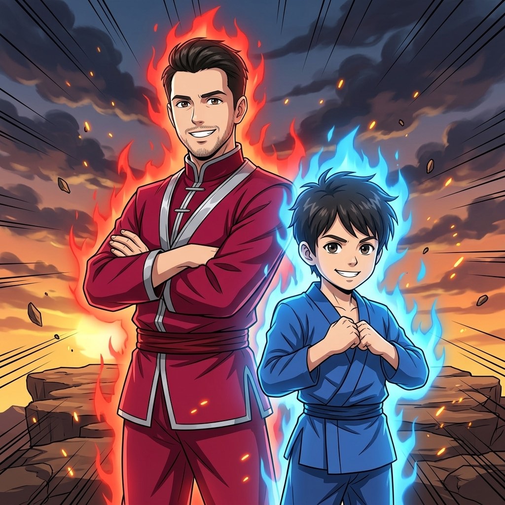 Sample 3: father and son as anime heroes