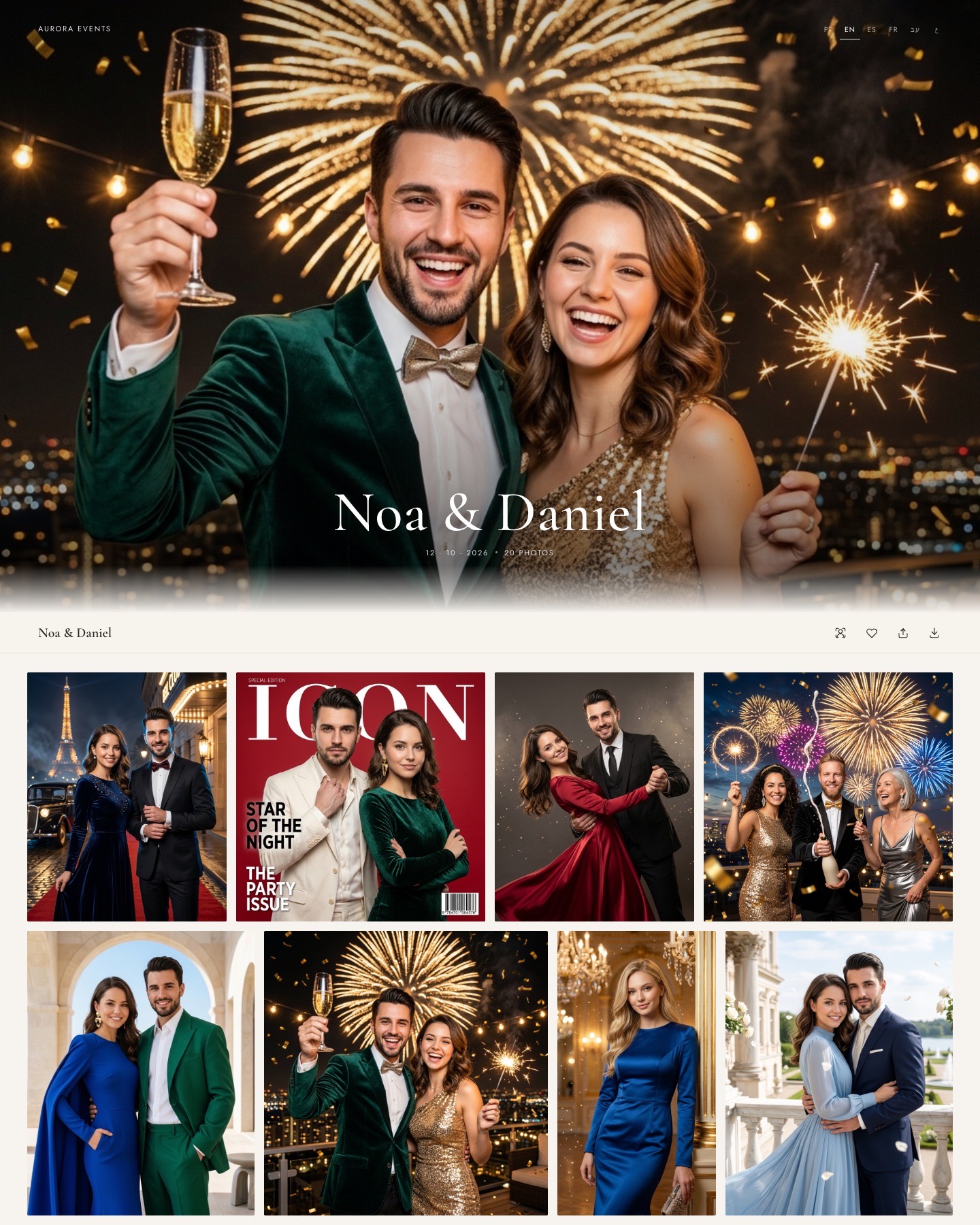 Real Photoboo online gallery: cover photo, title and grid of guest AI portraits